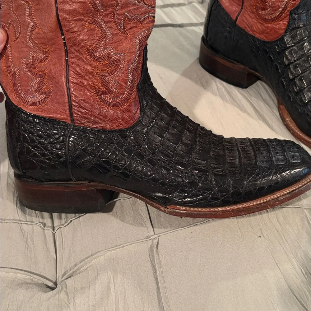 Lucchese Black and Brown Crocodile Western Boots - Picture 11 of 12